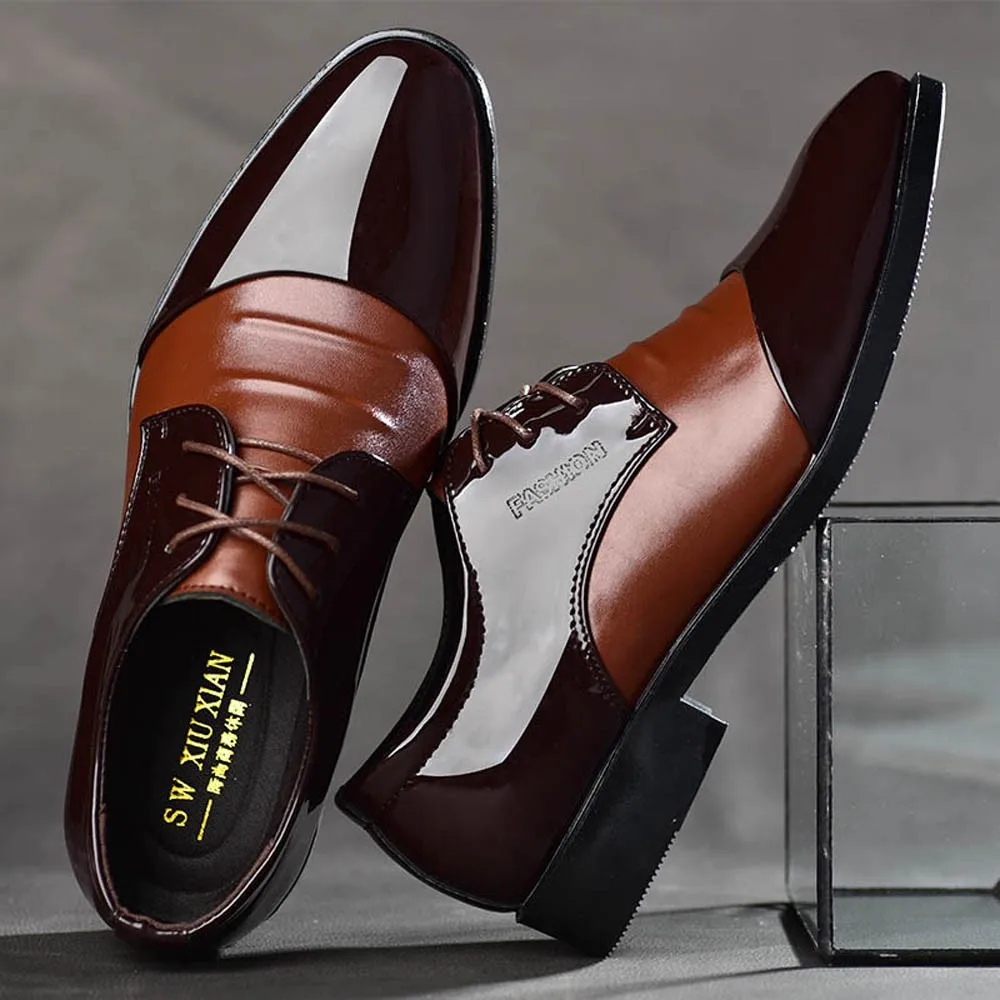 

luxury Brand Classic Man Pointed Toe Dress Shoes Mens Patent Leather Black Wedding Shoes Oxford Formal Shoes Big Size fashion