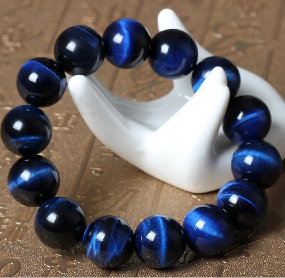 Buy Natural Blue Tiger Eye Round Beads Stretch Bracelet AAA 14mm from Reliable