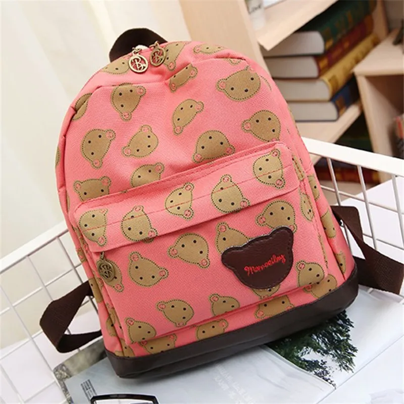 Korean style women canvas backpack printing cute bear pattern children