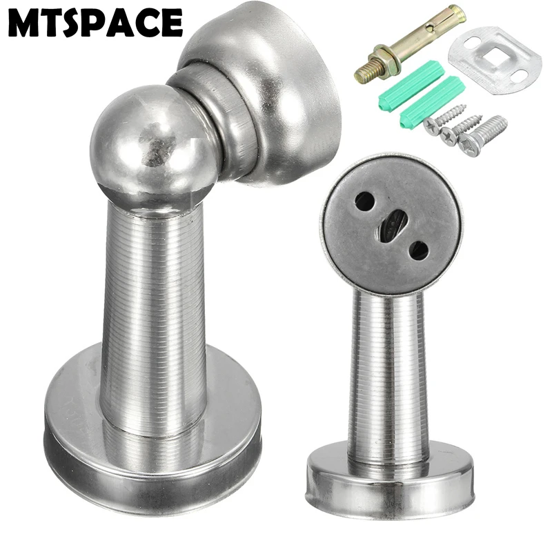 

MTSPACE Durable Stainless Steel Magnetic Door Stop with 7pcs Install Accessory Stopper Catch Avoid No Slamming Back Wall 40x80mm
