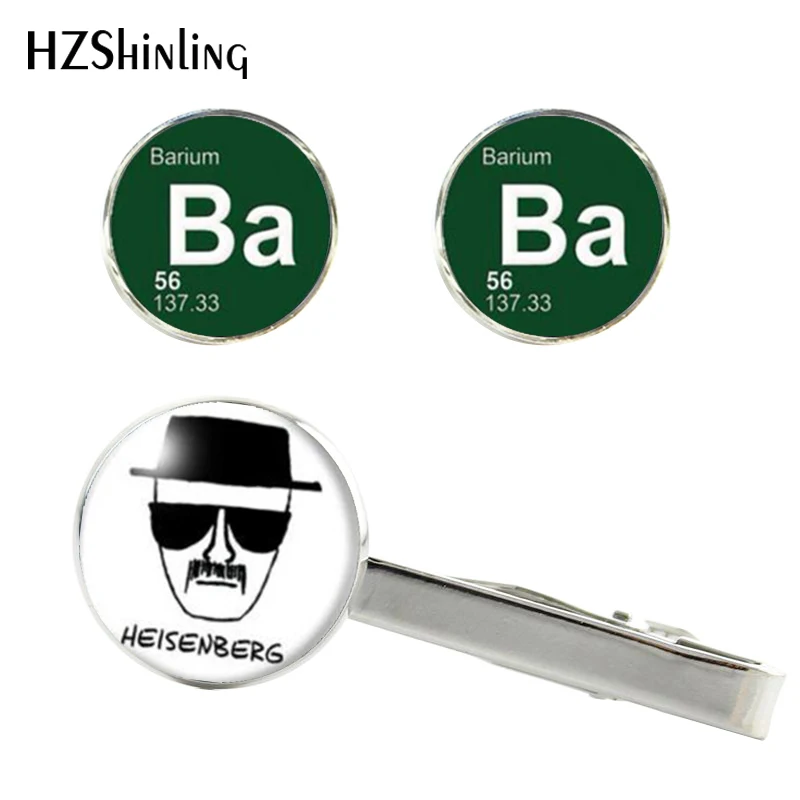 

2017 New Breaking Bad Tie Clip Heisenburg Clips & Cufflinks Set Br Ba Cufflink Glass Cabochon Cuff Gifts For Men CT-0036