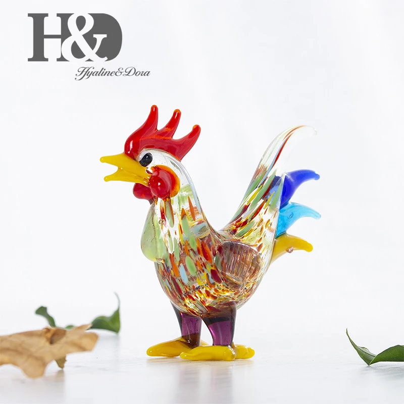 H& D многоцветная Статуэтка петуха стеклянная миниатюрная скульптура домашний декор стола украшение в виде животного стекло ручной работы подарки для друзей