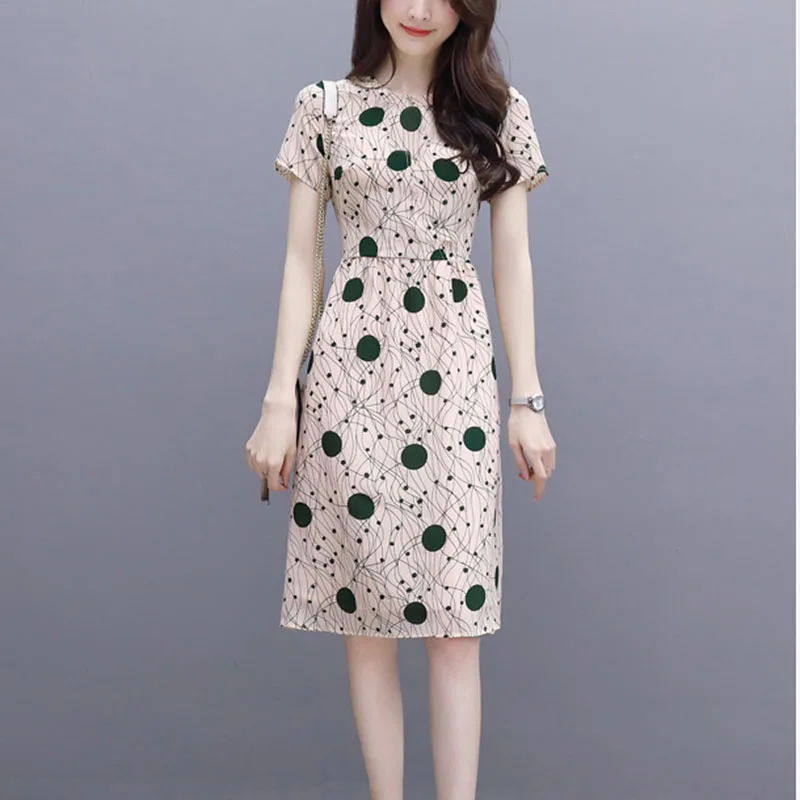 

Women's Summer Dress Dot Print Short Sleeve Casual Boho Dress Ladies Elegant Vintage Party Dresses Vestidos