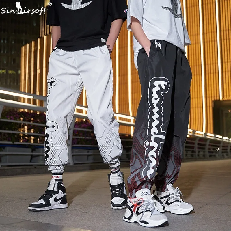 

Drawstring Waist High Quality Stretch Pencil Pants Men Loose Hip Hop Style Letter Printing Full Length Trousers Male Summer New