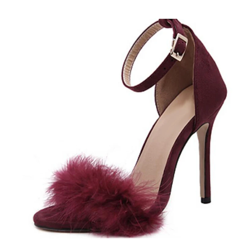 

New 2018 women sandals high quality flock open toe women shoes fashion buckle strap high heels 11 cm sandals for women