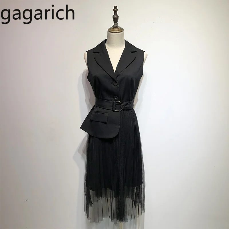 

Gagarich Women Dress 2019 Summer Elegant High-waist Suit Collar Vest Style Ladies Formal Dresses Vestidos De Fiesta
