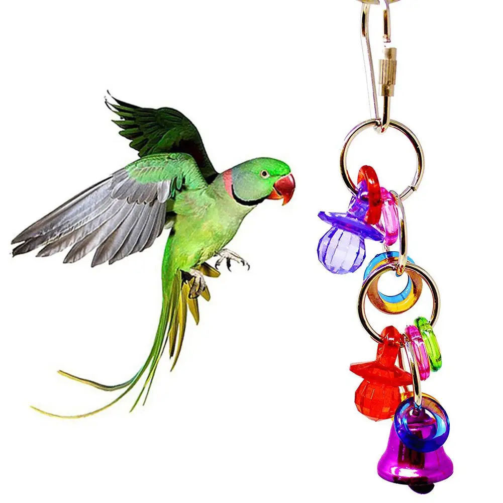 

HOT SALE Pet Bird Parrot Macaw Ring Keychain Nipple Bell Hanging Cage Decor Chewing Toy