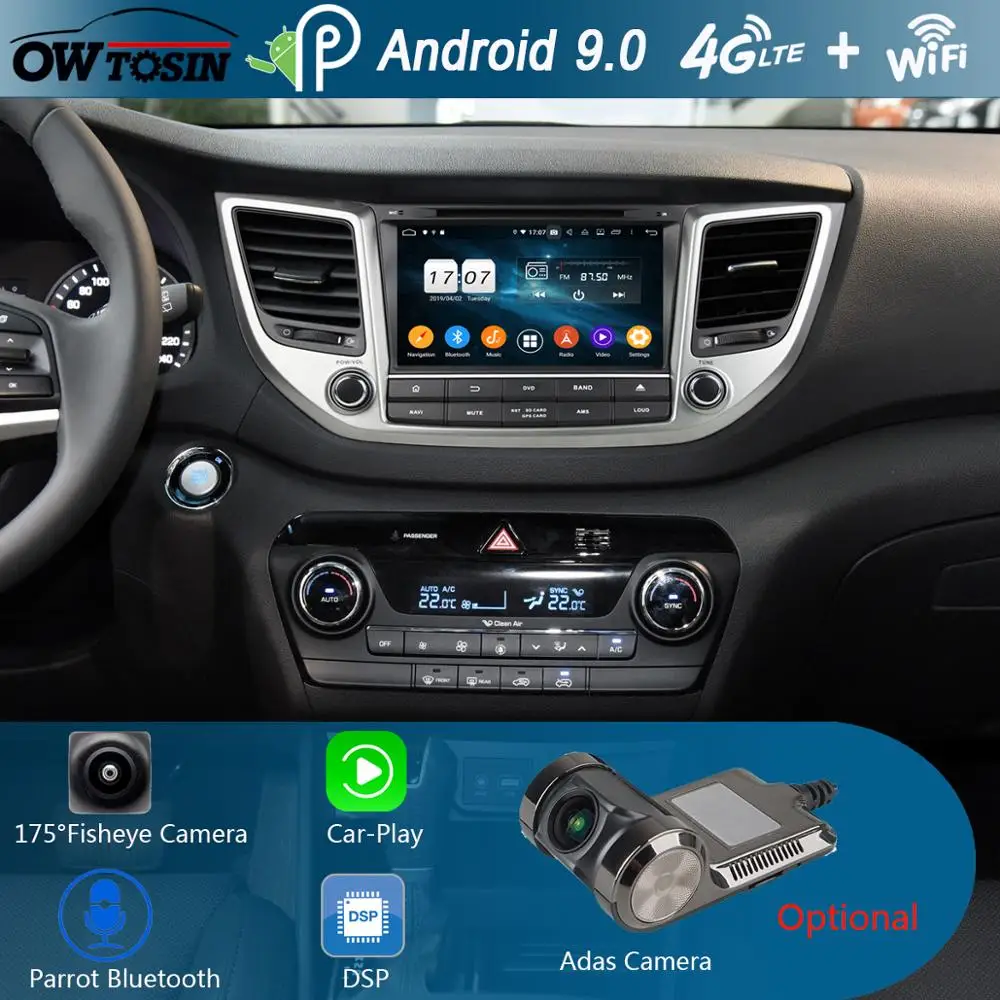 Best 8" IPS 8Core 4G RAM+64G ROM Android 9.0 Car DVD Radio GPS Navi For Hyundai TUCSON IX35 2015 2016 2017  DSP CarPlay Parrot BT 2