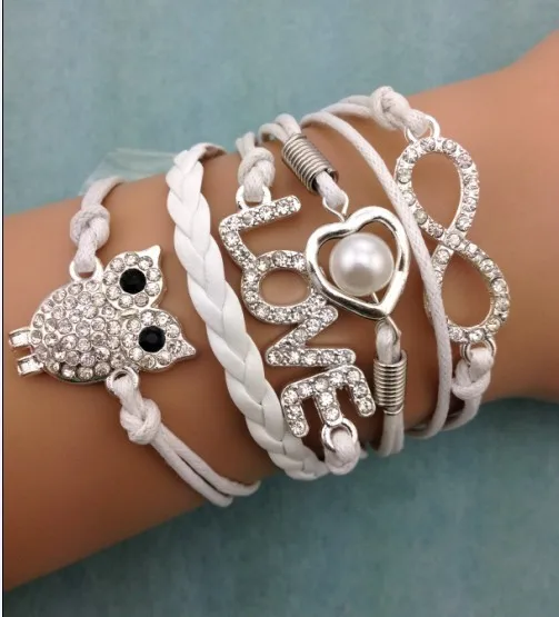 

1pcs infinity heart shaped pearls bracelet,owl 3053 mini order 10$