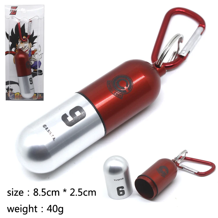 

Anime Dragon Ball Z Keychain Bulma Capsule Portable Medicine Pill Container Aluminum Case Metal Waterproof Box Pendant Keyring