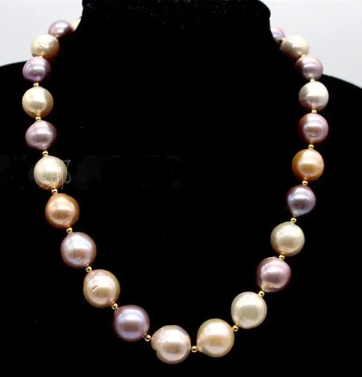 

Amazing 12-15mm nature multicolor south sea baroque nuclear pearl necklace 18''