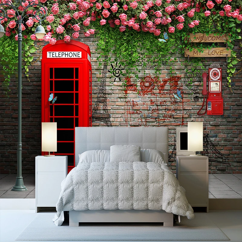 Пользовательские фото обои современный Лондон Телефонная будка Роза 3D настенные фрески кафе ресторан гостиная фон обои декор