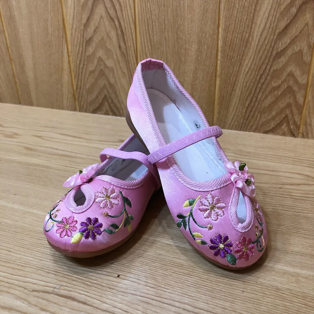 Veowalk الصينية المطرزة الفتيات القطن حذاء مسطح الراحة الأطفال قماش ماري جين الباليه الشقق الاطفال التطريز الرقص الأحذية