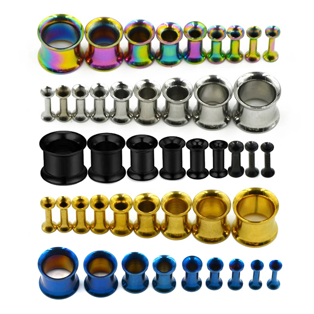 1 Pair 6g Steel Double Flared Tunnels Ear Plugs Eyelet