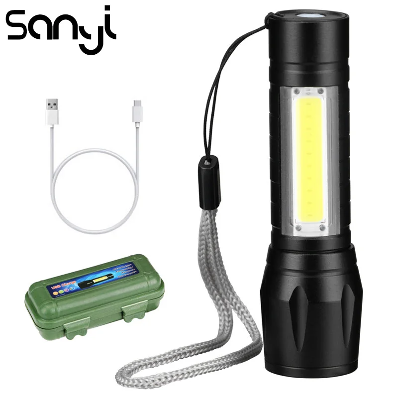 

SANYI XPE+COB Flashlight Torch USB Rechargeable Linternas Brightest Tactical High Powered Zoomable Lamp for Emergency Campin