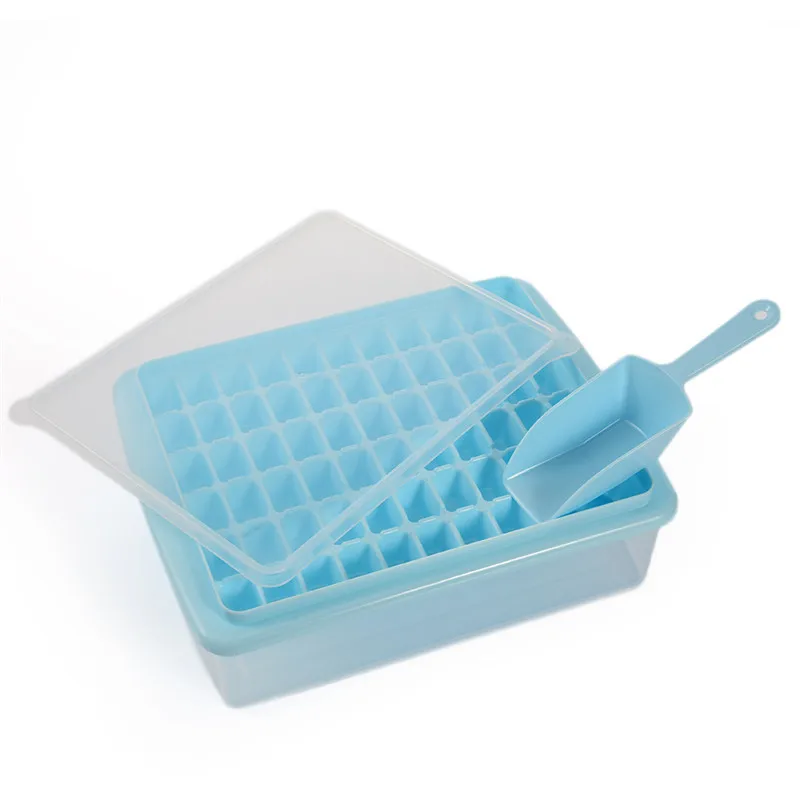 55/66 сетки кубики льда лоток формы с крышкой и совком пластик PP, замороженный лед коробка для сохранения виски желе чайник синий