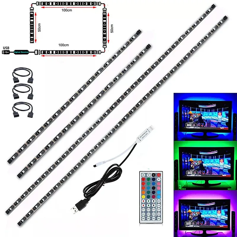 Водонепроницаемая светодиодная лента 4x50 см 2x50 2x100 5 В USB RGB 5050 SMD волшебная для