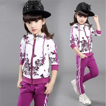 

Children Spring Jackets Girls Clothing Sets Print Flower Tracksuits for Girls Sports Clothes Fashion zipper princess Coats Sets