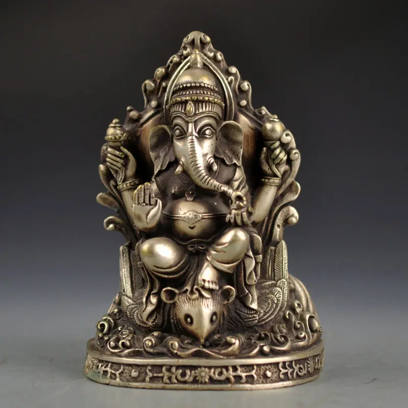 

Collectible Old Handwork Miao Silver Carved Trunk Buddha Statue