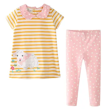 

New Summer Baby Girls Clothing Sets Cotton Cartoon Striped T-shirts & Leggings 2pcs Toddler Kids Suits Casual Children Outfits