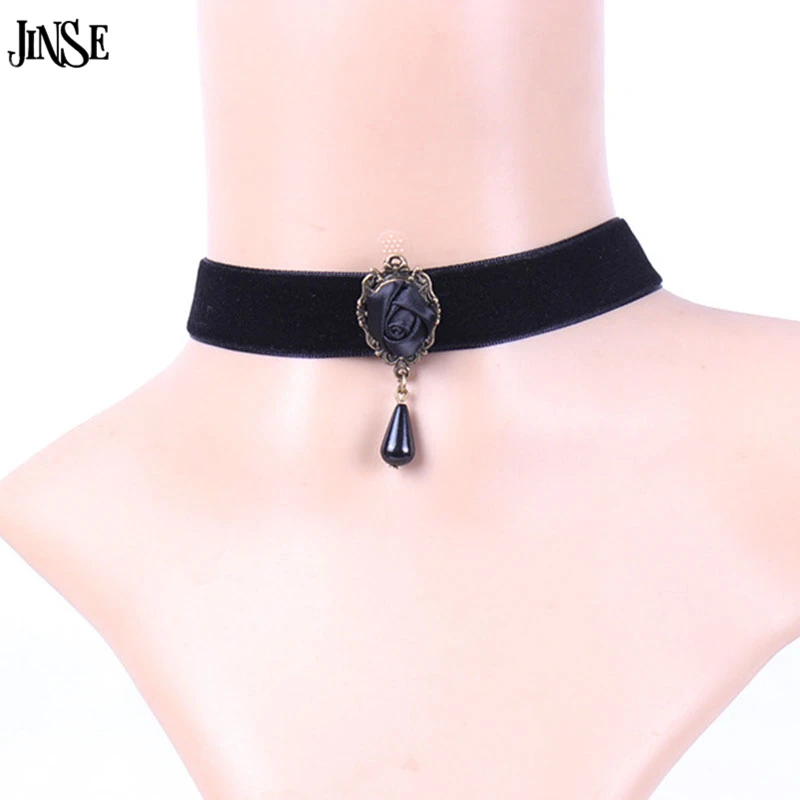 

JINSE NEC102 Gothic jewelry black rose necklace & pendant false collar handmade jewelry accessories choker necklaces for women