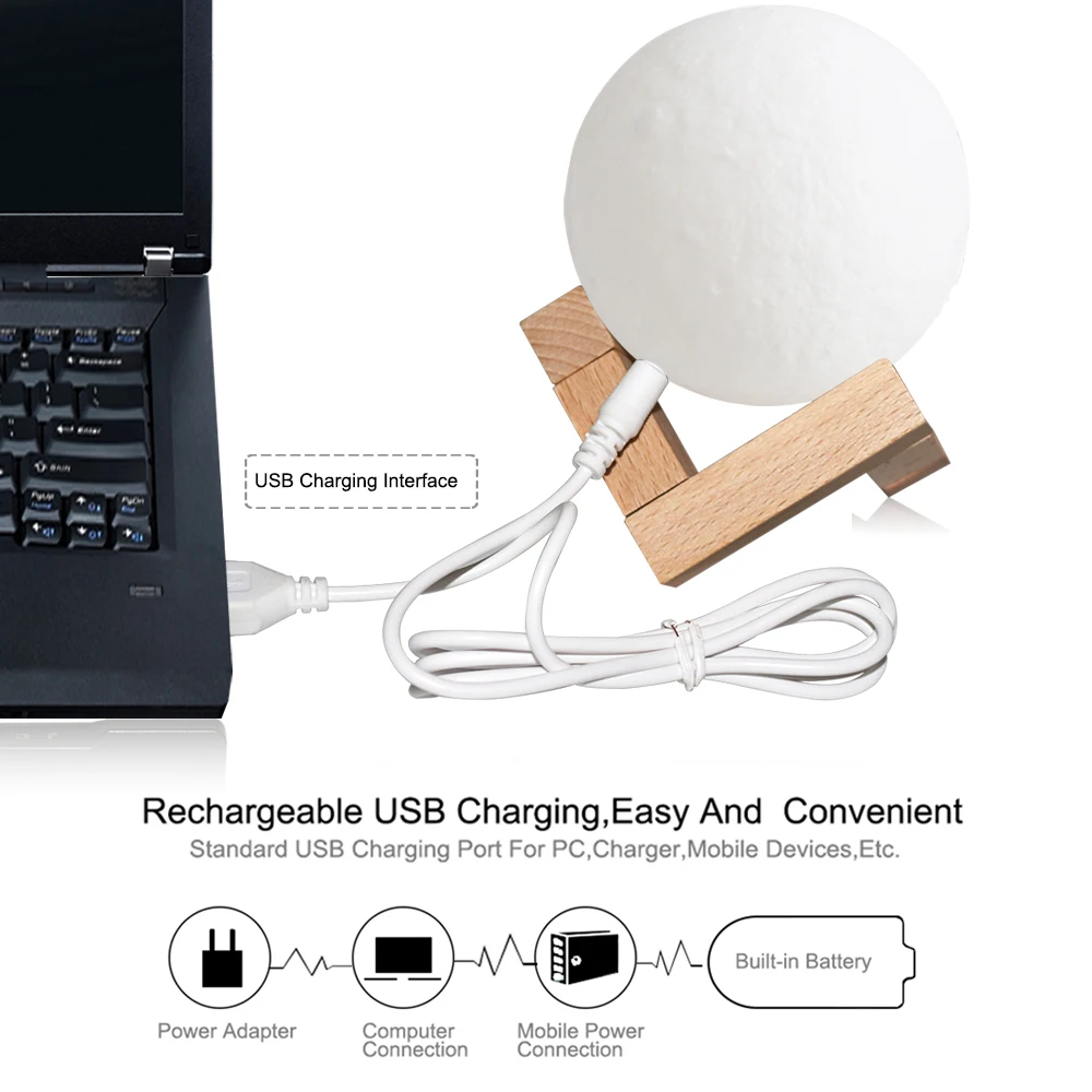 Tanbaby 3d طباعة القمر مصباح usb مكتب ضوء led أضواء عكس ليلة القمرية 16 ألوان مع النائية نوم ديكور مكتبات