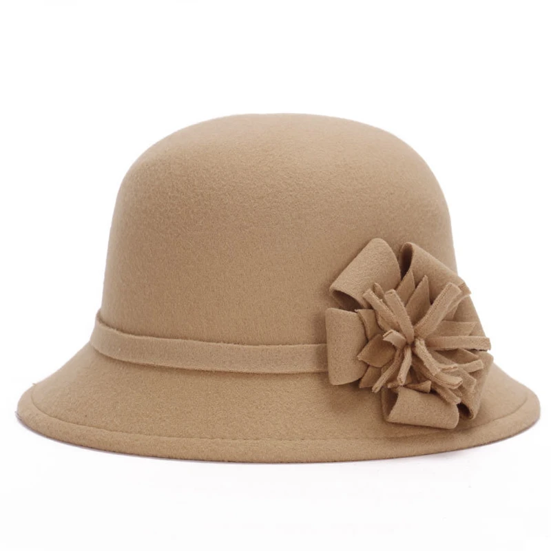 Naiveroo женская теплая шерстяная фетровая шляпа с цветами, женская шляпа с широкими полями, осенне-зимние благородные элегантные модные вечерние шапки для девочек