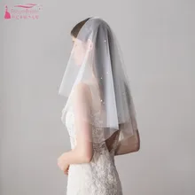 Двухслойная тюль Длина плеча свадебная вуаль цвета слоновой кости жемчуг свадебная фата короткая свадебная Фата с расческой DV614