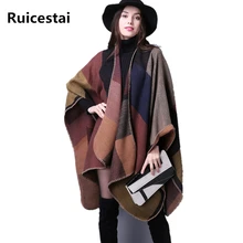 brand 2017 women winter scarf warmer shawl ladies Vintage plaid Blanket knit wrap Cashmere poncho capes female echarpe pashmina