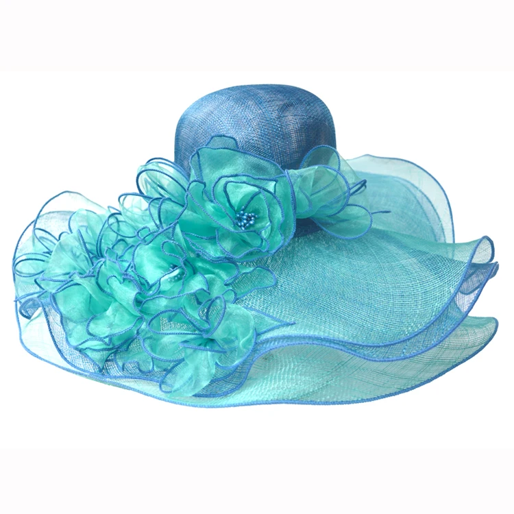 Синяя элегантная льняная Свадебная шляпа Sombrero для леди церкви/Свадебная