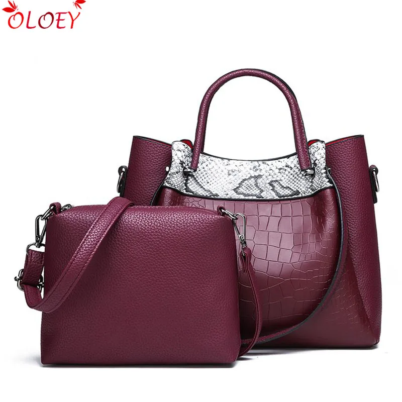 

2019 new fashion crocodile pattern 2 sets PU leather luxury ladies handbag quality ladies brand shoulder bag ladies Messenger ba