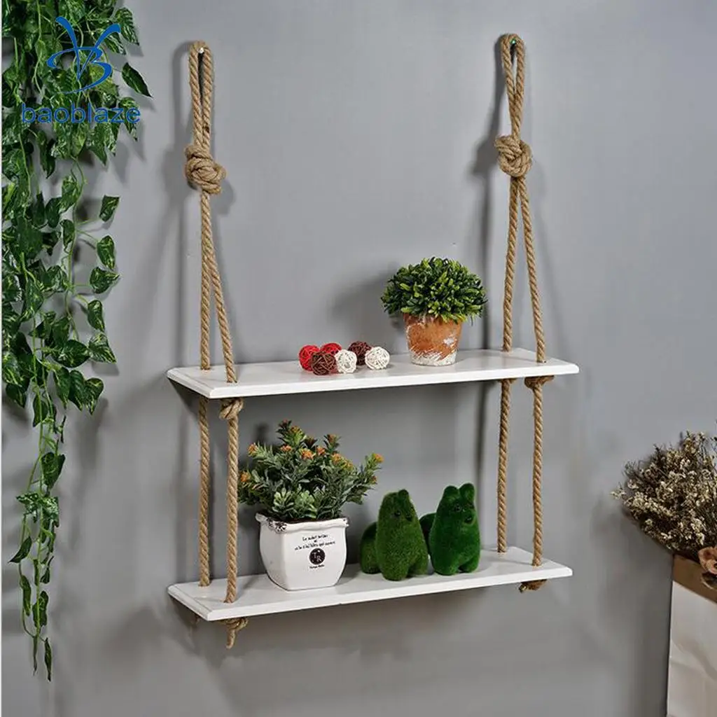 2 Layer Wall Hanging Wooden Shelves Floating Wall Shelf Home Decor