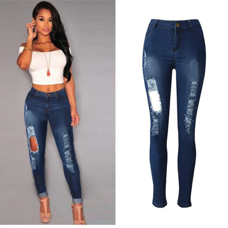 

DROP SHIPPING 2018 Long Jeans Women Basic Classic High Waist Skinny Pencil Blue Denim Pants Elastic Stretch washed Jeans woman