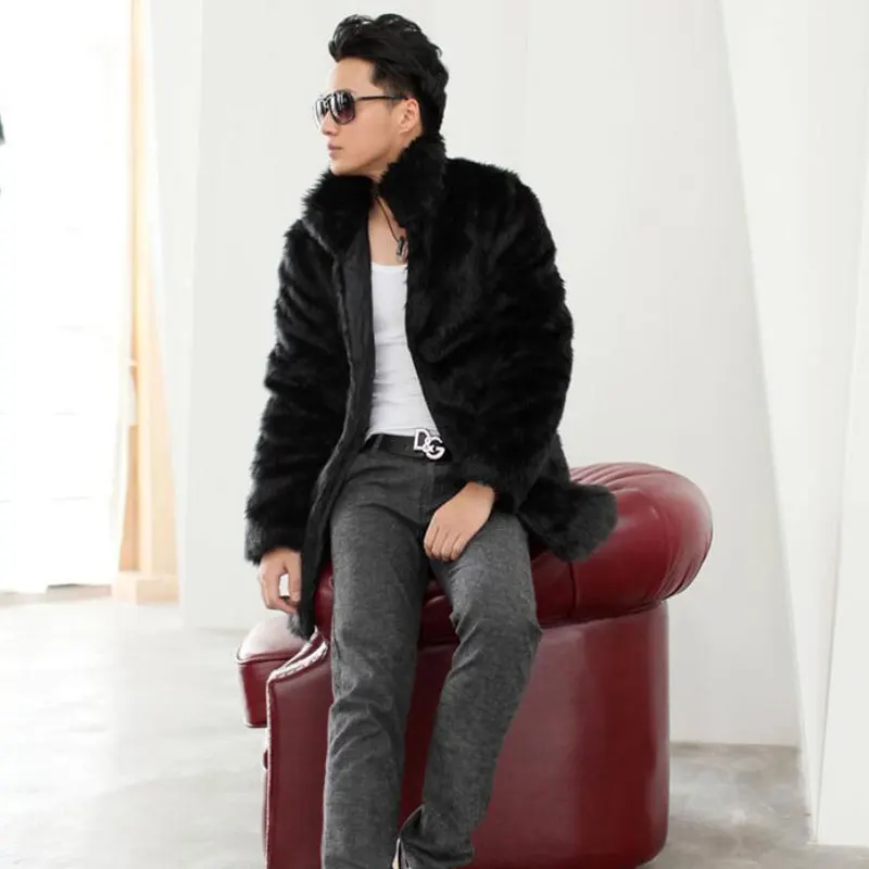 Лидер продаж! зимние теплые мужские искусственная Меховая куртка черный воротник-стойка Мода Повседневная Фокс Меховые пальто Большие размеры пальто с мехом S~ 3XL