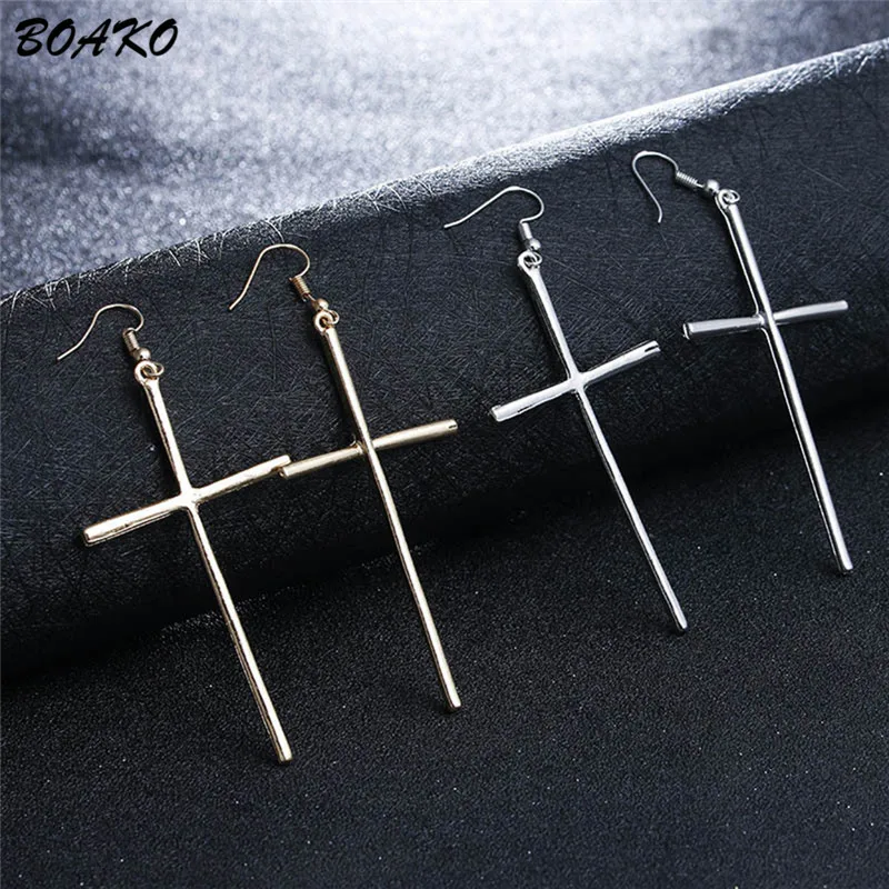 

BOAKO Large Cross Earrings Vintage Boho Statement Earring 2019 Hot Fashion Jewelry Brincos Dangling Earrings boucle d'oreille