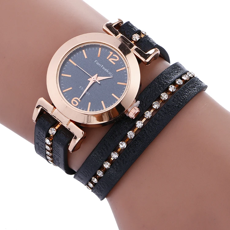 Black Leather Bracelet Women Watch Ladies Fashion Casual Quartz