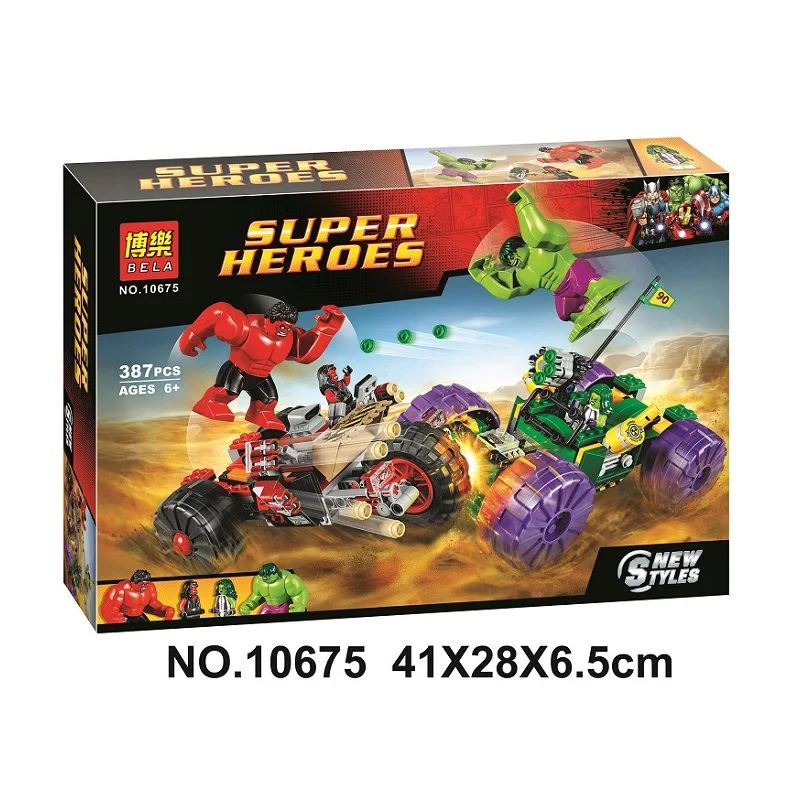 

387pcs Super Heroes Avengers Hulk Vs. Red Hulk Team Vehicle Cars Road Off 10675 Model Building Blocks Toys Compatible Legoings