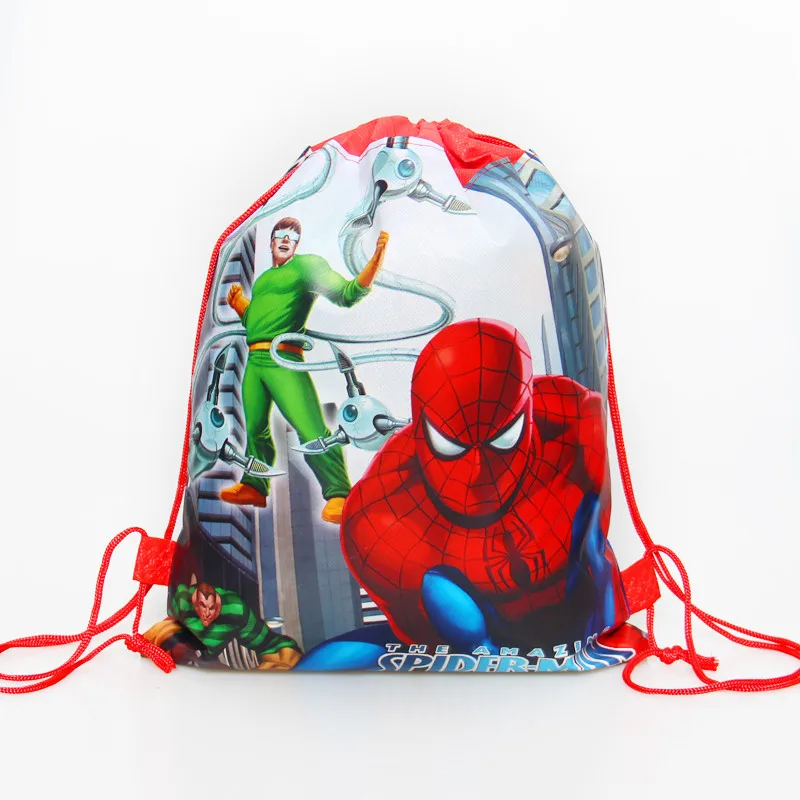 

1pcs/lot Baby Shower Non-Woven Fabric Birthday Party Gift Bag Spiderman Drawstring Backpack For Boy Kids Favors Child Gifts Bags