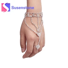 Элегантный дизайн невесты цепи браслеты с горным хрусталем ручной браслет связывающий палец сердце браслет раб цепи браслеты серебряные браслеты