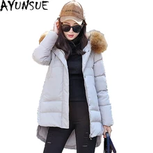 S-XL 90% Белое пуховое пальто натуральный мех енота меховой воротник женские зимние Куртки модные длинные Теплая верхняя одежда Мужские парки st489