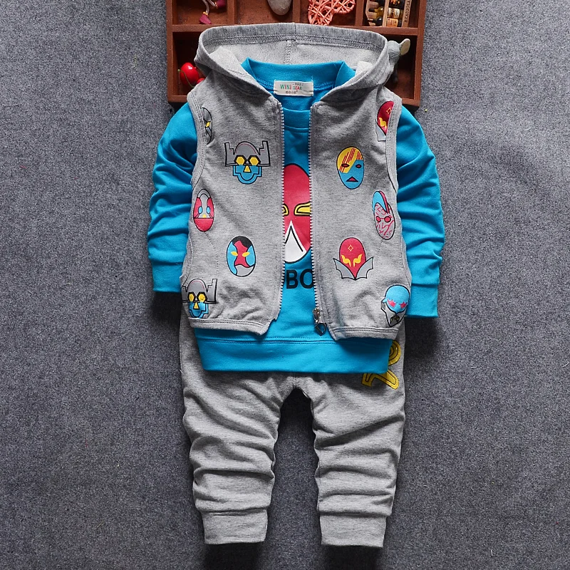 iairay 3pcs/set baby set infant boy outfit autumn clothes baby boy suit hooded vest baby pants