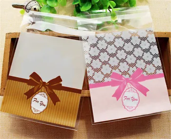 

200pcs/lot-10*10cm Pink Brown Mini Flower Lace Bow Gift Packaging Opp Bag Self-adhesive Bags Candy Biscuit Cookies Bags