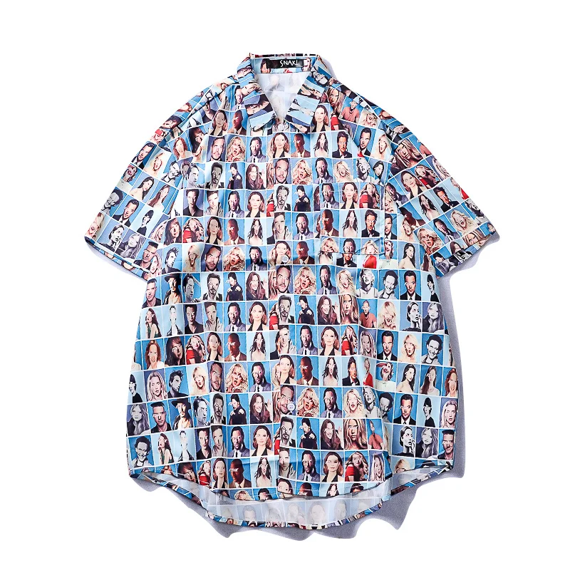 

Harujuku Shirt Mens Casual Full Printed Turn-down Collar Men's Shirts Summer Hip Hop Full Printing Hawaiian Short Sleeve Shirt