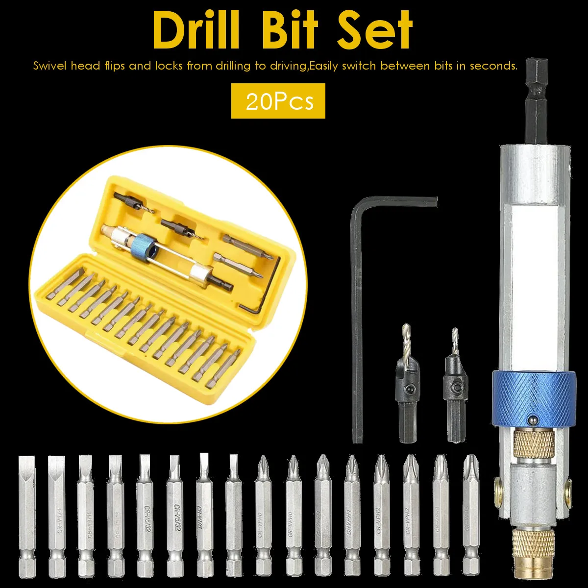 20 шт. набор сверл HSS высокая скорость стальная отвертка бит флип-диск с желтым ударом формовочная коробка многоцелевой набор сверл