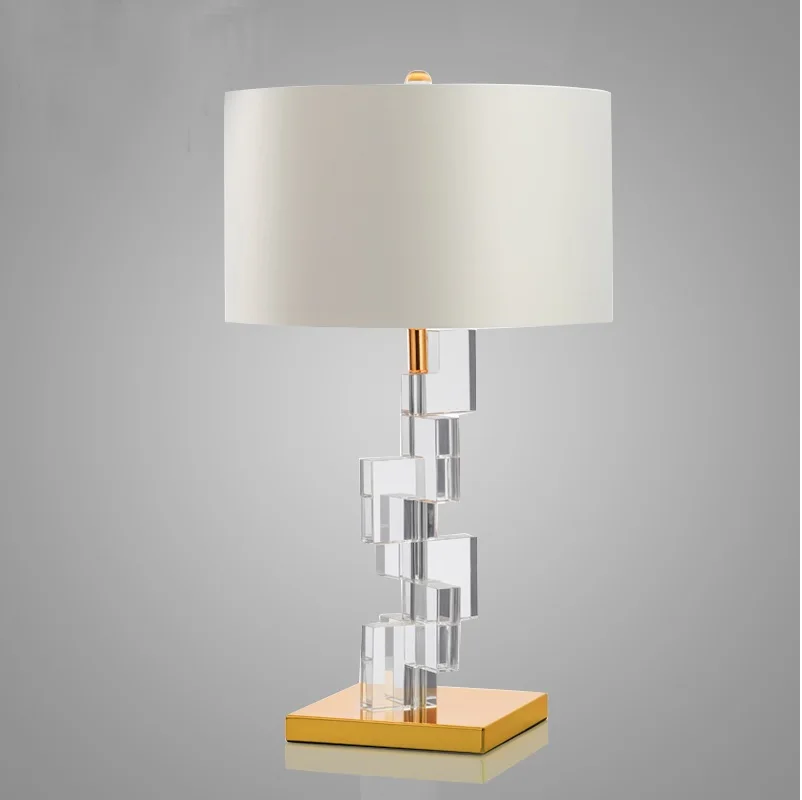 65cm High Table Lamp with Clear Acrylic Pillar / Fabric Shade in LED