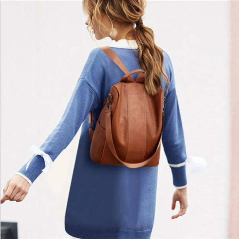 Повседневный женский кожаный рюкзак Противоугонный Рюкзак Школьная Сумка на плечо черный коричневый