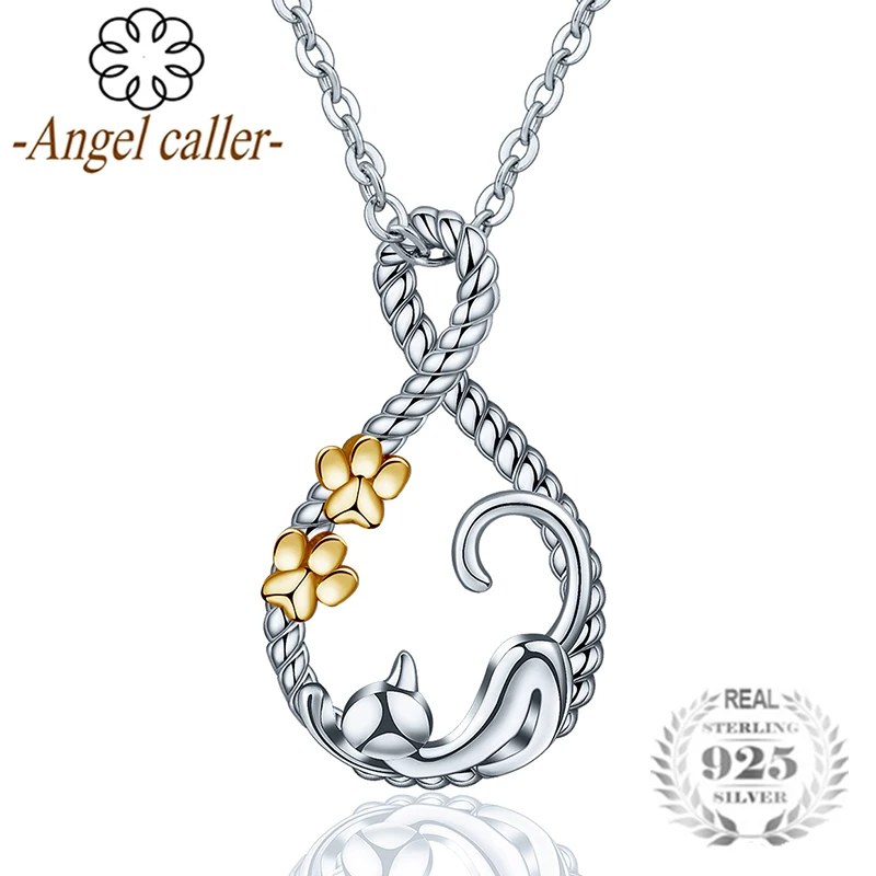Женское ожерелье с подвеской Angel Caller из стерлингового серебра 925 пробы кошачьей