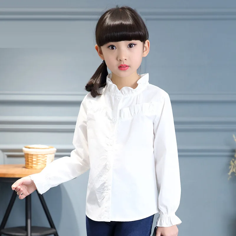 Niños Blusa Blanca Para Las Niñas Camisetas Adolescente Ropa de Cuello de La de Tocar Fondo Tops de Manga Larga de La Escuela Blanca 3 12|white blouse for girls|blouses