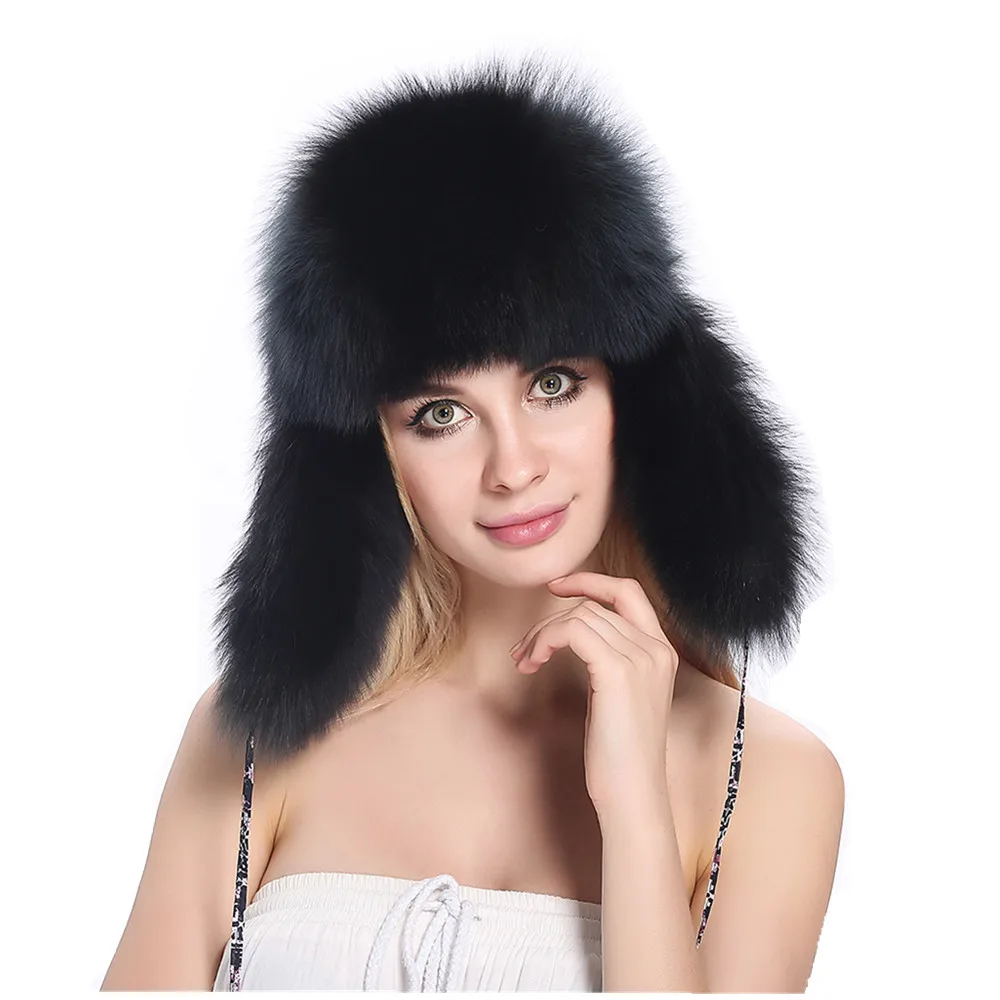 

ZY84008 2016 Hot Sell Winter Genuine Real Fox Fur Russian Style Snow Cap Protect Ear Warm Female Cap With Ball High Quality