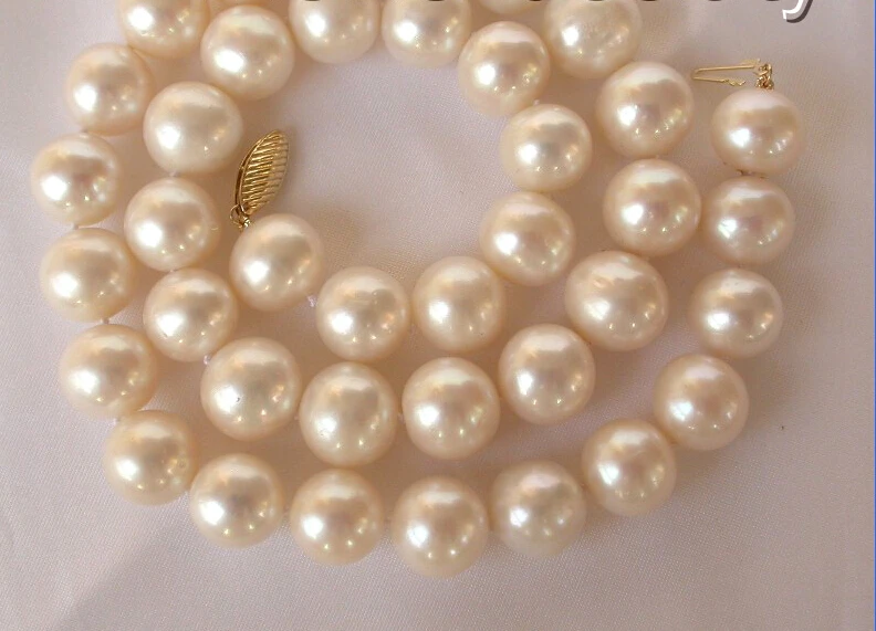 

Free Shipping stunning super big 13mm perfect round white freshwater pearl necklace 14KGP d666